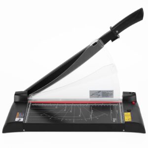 paper cutter,laser positioning paper cutter,paper cutter guillotine with safety blade lock 12” 10 sheet capacity, paper trimmer with metal base paper cutting board for home, office,school