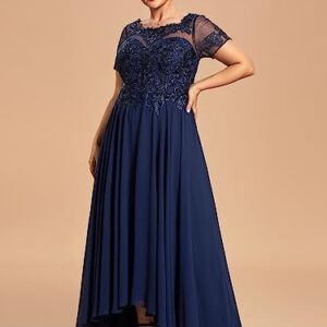 Ever-Pretty Women's Custom Plus Size Elegant Round Neck Embroidered Floor-Length A Line Formal Dresses Navy Blue US26