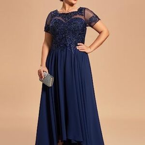 Ever-Pretty Women's Custom Plus Size Elegant Round Neck Embroidered Floor-Length A Line Formal Dresses Navy Blue US26