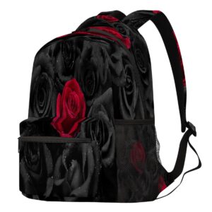 dohoatu kids backpacks, large 18 inch rose bookbag black and red roses shoulder school bags for boy girl computer hiking gym travel casual travel daypack