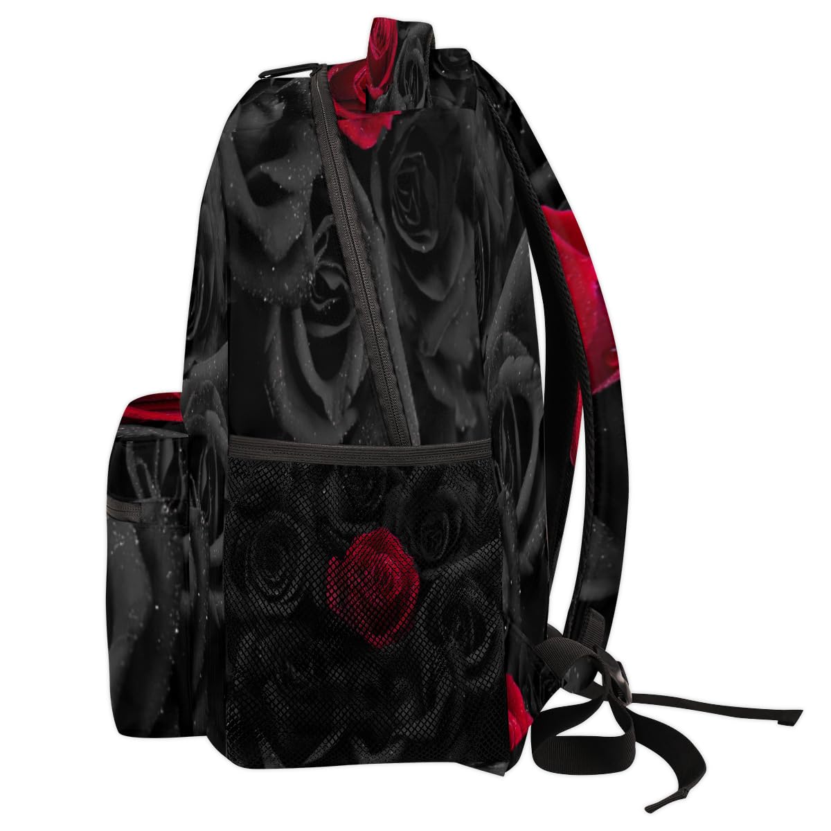 DOHOATU Kids Backpacks, Large 18 Inch Rose Bookbag Black and Red Roses Shoulder School Bags for Boy Girl Computer Hiking Gym Travel Casual Travel Daypack