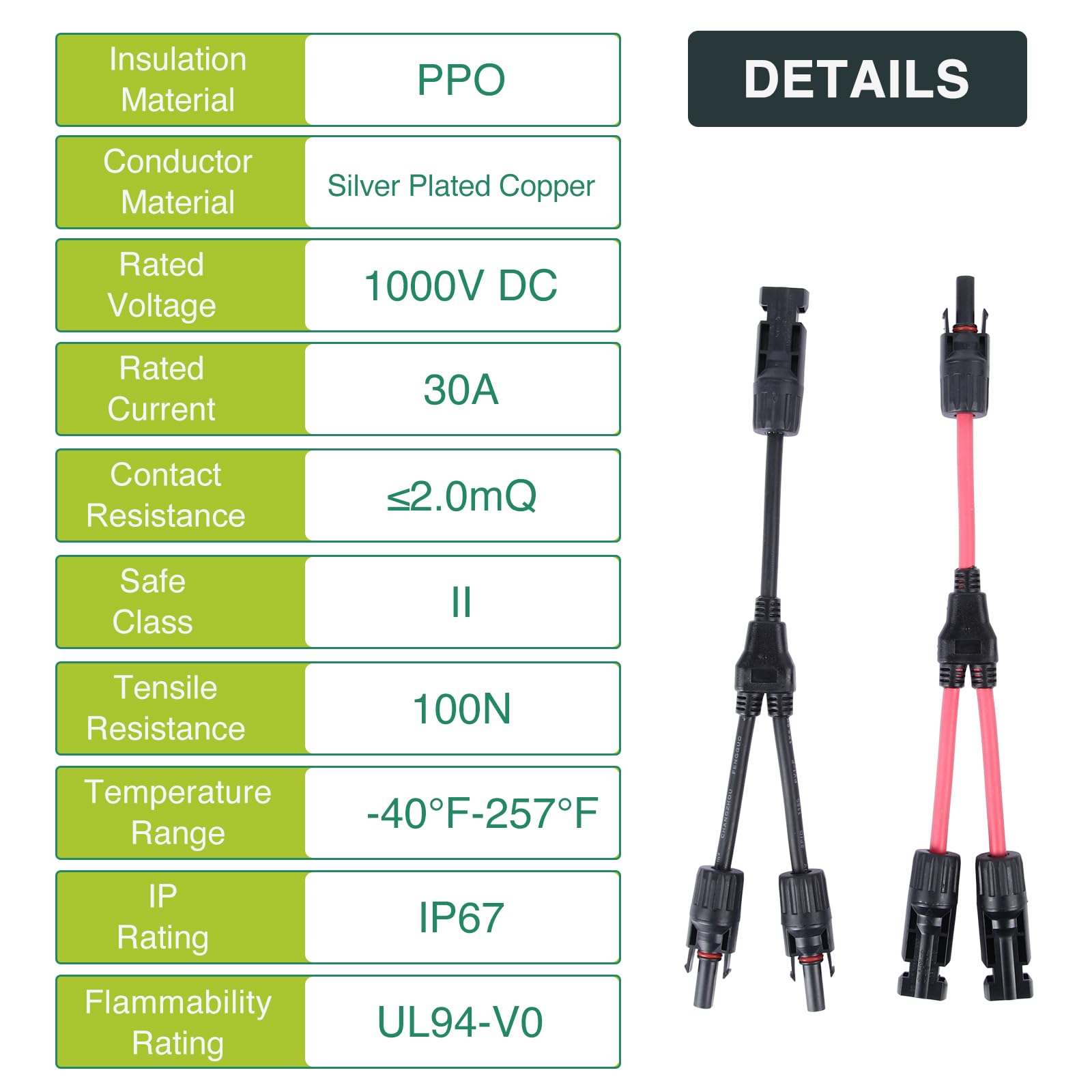 Solar Y Branch Connectors 40A, Solar Connectors with a Spanner, Solar Cable Parallel Adaptor Wire Plug Tool Kit for Solar Panel (2*M/FF+2*F/MM+ 2 Spanners)