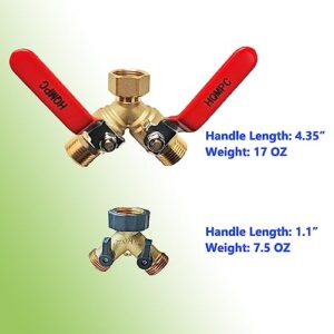 HQMPC Garden Hose Y Valve Hose Splitter Brass Hose Splitter with Solid Brass Handle Brass Y Valve Water Garden Hose Adapter 2 Way Y Valve 3/4" GHT Thread