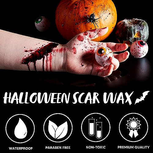 Spooktacular Creations 2.5 Oz Halloween Wax Kit for Adult and Kids, Scar Fake Modeling Wound Skin Wax with Spatula for Special Effects Body Paint SFX Makeup
