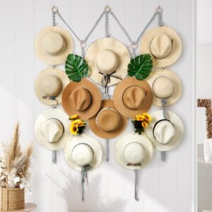 HYDERMUS Hat Organizer with 15 Clips for Women Wide Brim Hat Adjustable Width for Small or Large Space Boho Hat Rack for Wall Hat Storage for Closet Storage and Organization Grey