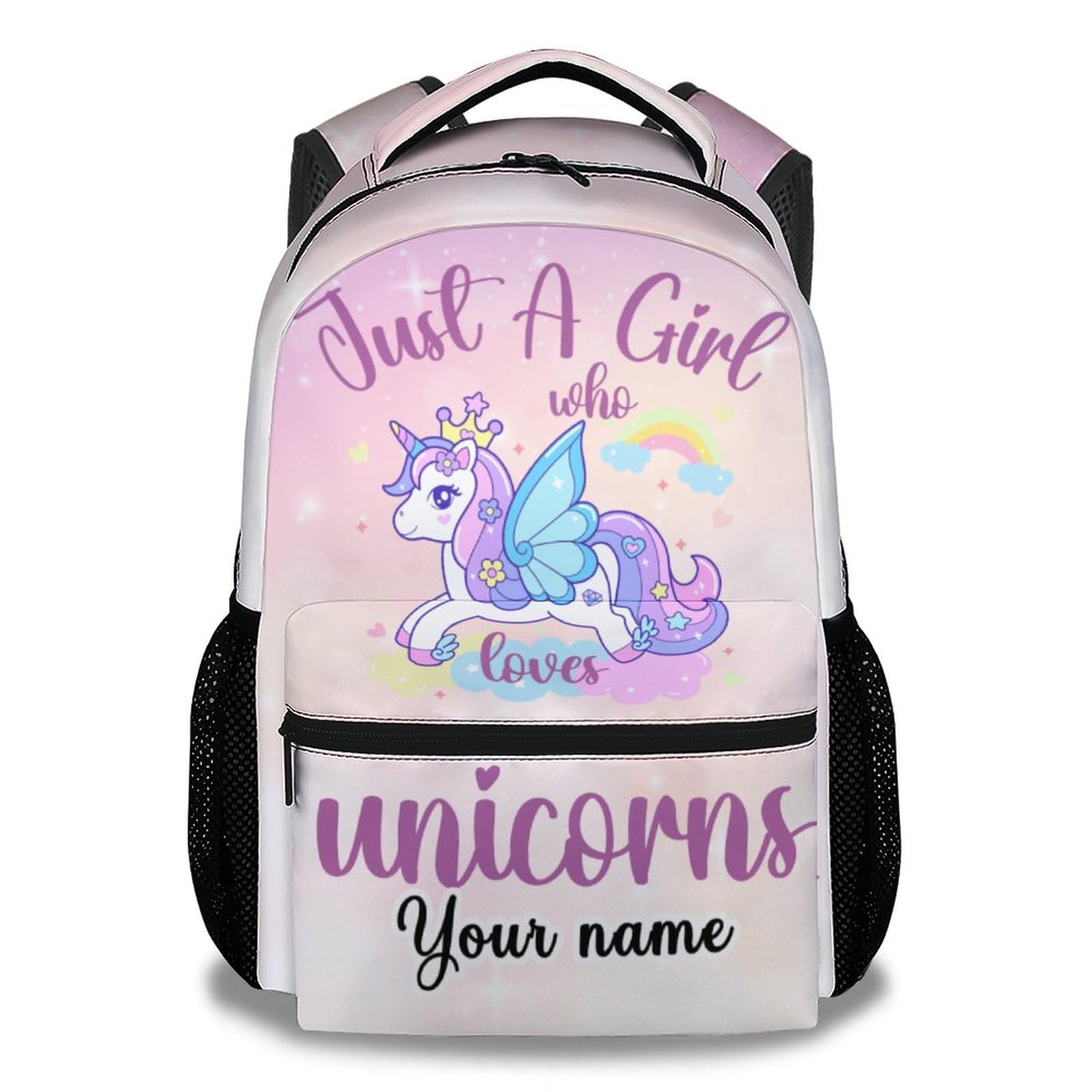 COOPASIA Personalized Unicorn Backpack for Girls, 16 Inch Unicorn Theme Bookbag with Adjustable Straps, Durable, Lightweight, School Bag with Large Capacity