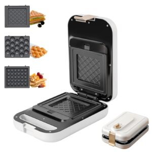 white 3 in 1 timing sandwich maker with non-stick plates indicator lights and lock feature 600w electric panini press, pizza pockets, quesadillas, waffle breakfast grilled cheese egg bacon