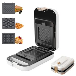 White 3 in 1 timing Sandwich Maker with Non-Stick Plates Indicator Lights and Lock Feature 600W Electric Panini Press, Pizza Pockets, Quesadillas, Waffle Breakfast Grilled Cheese Egg Bacon