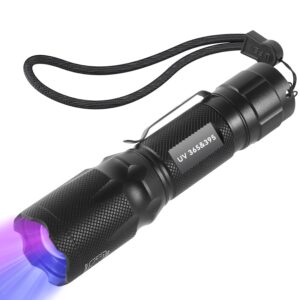 tnatra uv 365nm and 395nm flashlight, uv blacklight for uv glue curing,rocks & minerals hunting,pet stain detector&scorpion finder, dry stain, portable&zoomable led ultraviolet flashlight