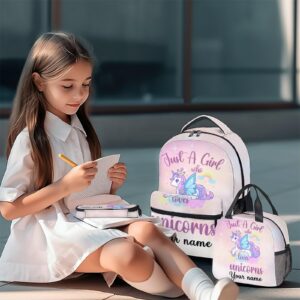 COOPASIA Personalized Unicorn Backpack with Lunch Box and Pencil Case, 16 Inch Unicorn Theme Bookbag with Adjustable Straps, Durable, Lightweight, Large Capacity, School Backpack for Girls Women