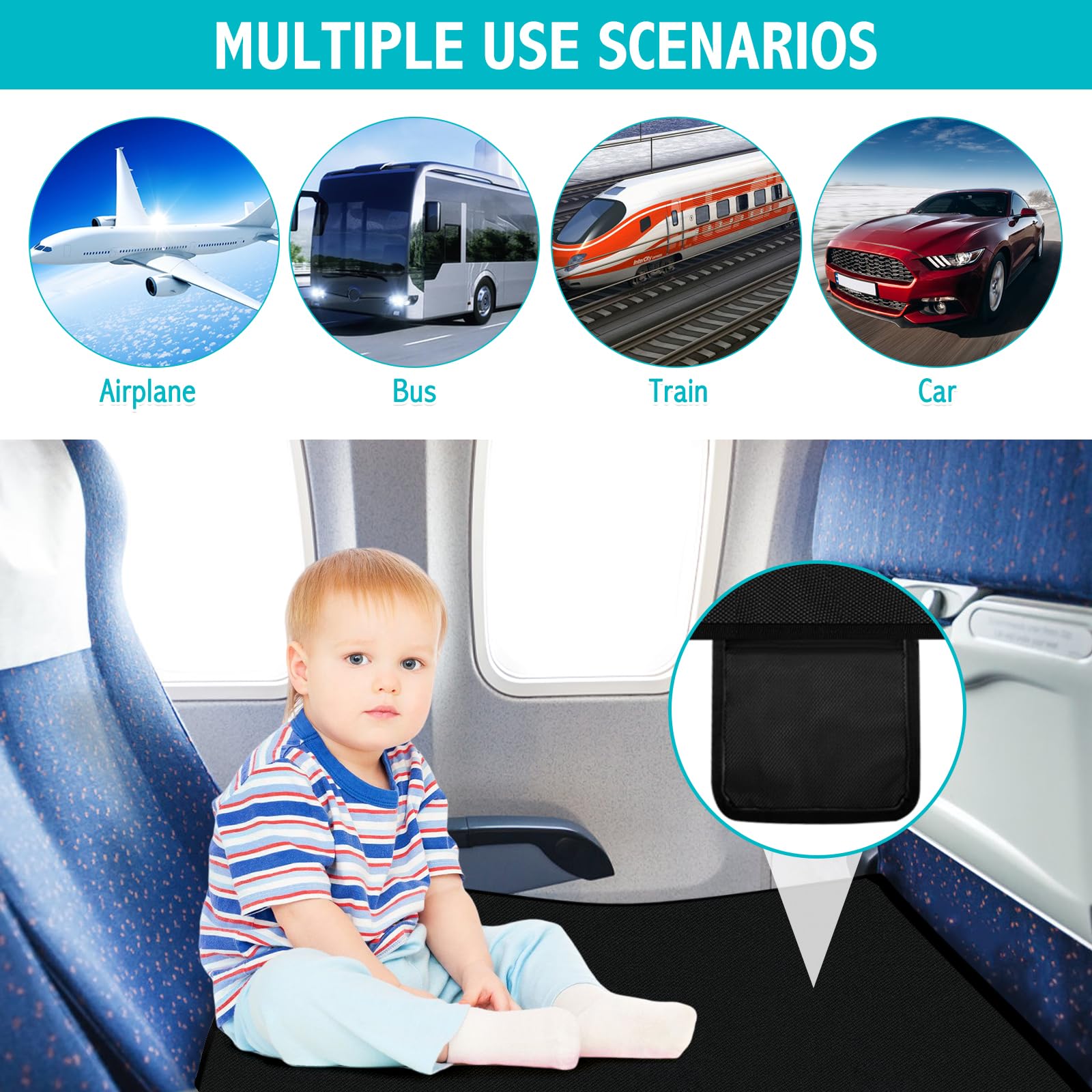 FIXMSV Toddler Airplane Bed, Airplane Seat Extender for Kids, Toddler Plane Bed with Magnetic Folding Puzzle Airplane Toddler Bed with Ventilated Cotton Portable Airplane Bed Footrest