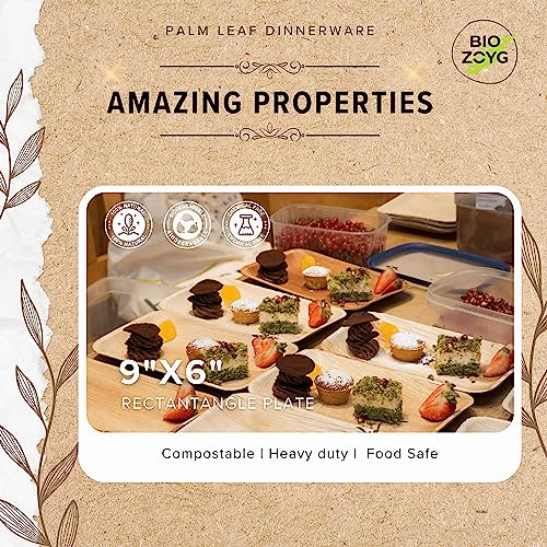 BIOZOYG | 9x6 inch Rectangle Shallow Tray 50 pcs | Disposable Trays for Party | Like Bamboo Tray| Palm leaf Serveware | Compostable Serveware | Picnic Party Serveware better than Paper Trays