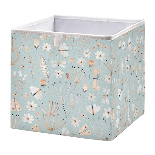 Kigai Watercolor Leaves Cube Storage Bins - 11x11x11 In Large Foldable Storage Basket Fabric Storage Baskes Organizer for Toys, Books, Shelves, Closet, Home Decor