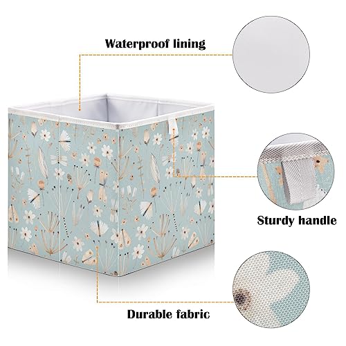 Kigai Watercolor Leaves Cube Storage Bins - 11x11x11 In Large Foldable Storage Basket Fabric Storage Baskes Organizer for Toys, Books, Shelves, Closet, Home Decor