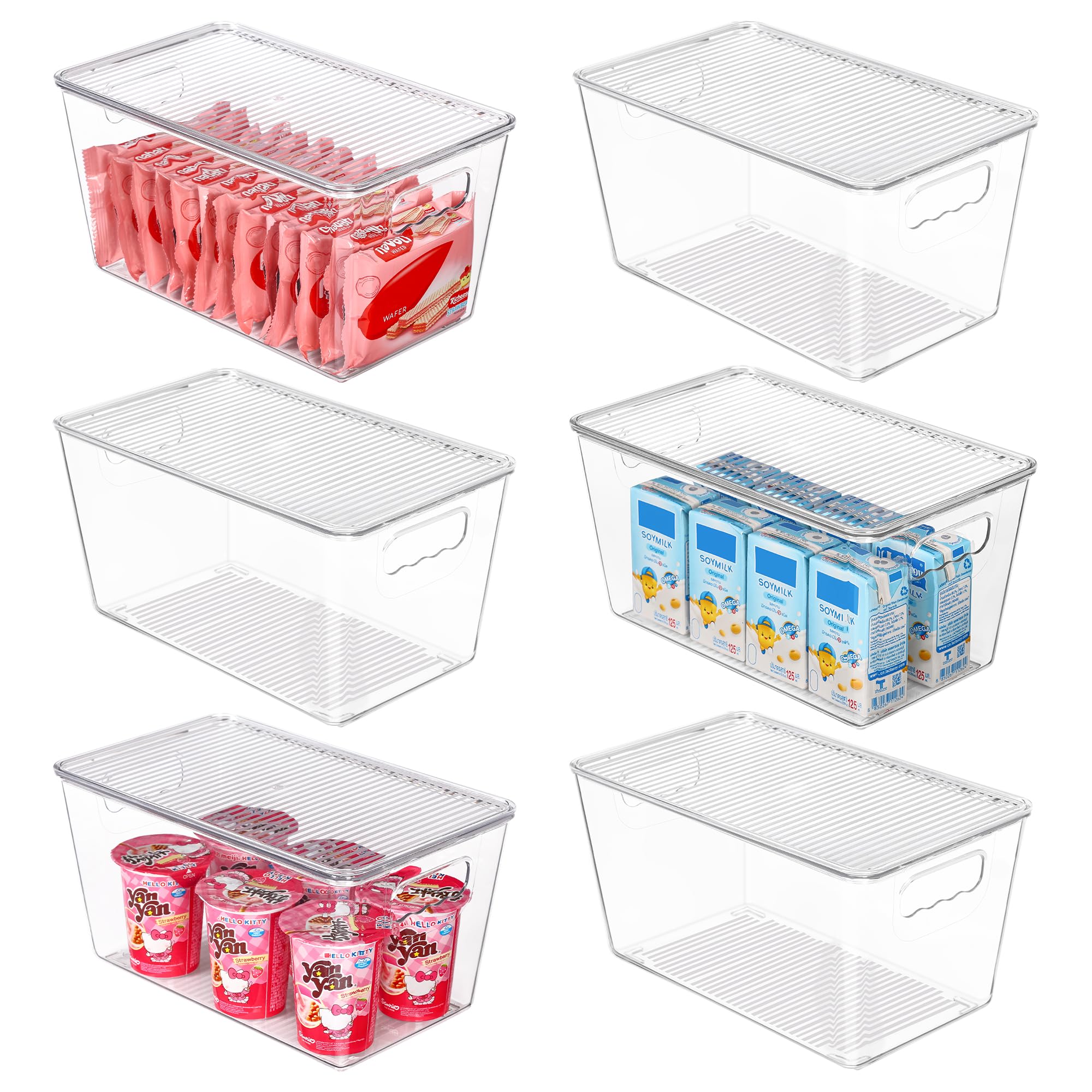 Vtopmart 6 Pack Clear Stackable Storage Bins with Lids, Medium Plastic Containers with Handle for Pantry Organization and Storage,Perfect for Kitchen, Fridge, Cabinet, Bathroom Organizer