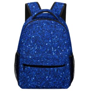 meikko navy blue glitter backpack bling shiny 3d large computer bags with chest strap,lightweight casual daypack for women men hiking travel work and business 16 inch