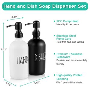 ALELION Glass Dish Soap Dispenser for Kitchen - 16 OZ Hand Soap Dispenser Set with Stainless Steel Pump - Matte Black White Modern Farmhouse Kitchen Bathroom Decor and Accessories