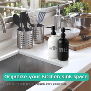 ALELION Glass Dish Soap Dispenser for Kitchen - 16 OZ Hand Soap Dispenser Set with Stainless Steel Pump - Matte Black White Modern Farmhouse Kitchen Bathroom Decor and Accessories