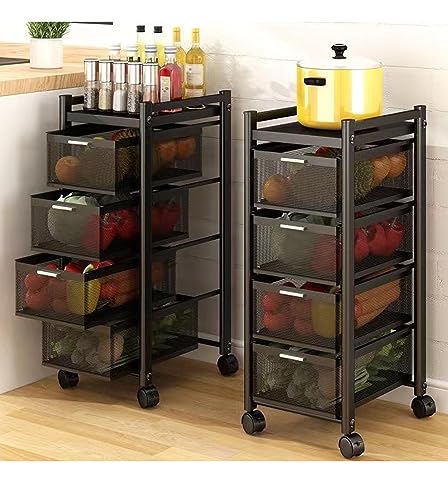 Storage Drawers Rolling Cart with Drawers Utility Cart with Drawers Organizer on Wheels Small Dresser Small Drawers Rolling Drawer Organizer Cart for Kitchen Bedroom Office (4 Tier Black)