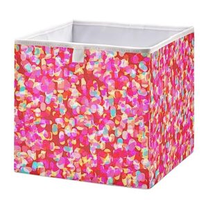 kigai abstract red confetti cube storage bin 11x11x11 in, large organizer collapsible storage basket for shelves, closet, storage room