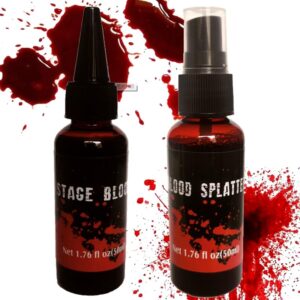 2pcs halloween fake blood makeup kit,fake blood spray 1.76oz + dripping blood 1.76oz, realistic washable special effects sfx makeup set, for zombie vampire monster cosplay mouth clothes dress up