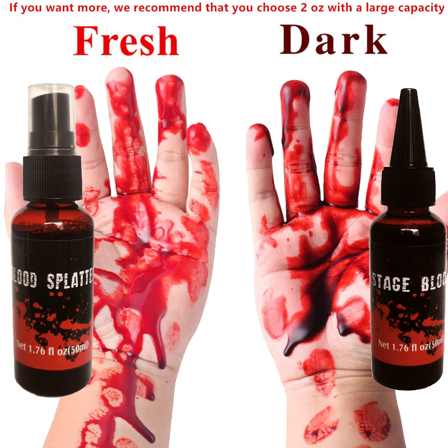 2PCS Halloween Fake Blood Makeup Kit,Fake Blood Spray 1.76oz + Dripping Blood 1.76oz, Realistic Washable Special Effects SFX Makeup Set, for Zombie Vampire Monster Cosplay Mouth Clothes Dress Up