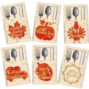 korlon tec 36pcs thanksgiving cutlery holder gold foil thanksgiving table decor, thanksgiving utensil holder gifts set autumn fall harvest party favor dinner table decorations