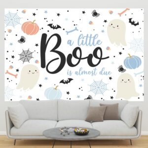 Ticuenicoa 6×4ft Halloween Baby Shower Backdrop A Little Boo is Almost Due Blue Ghost Bat Pumpkin Boys Kids Hey Boo 1st Birthday Party Photography Background First Birthday Party Banner Decor