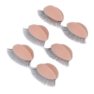 3 pairs replaced eyelids silicone double eyelashes replacement eyelids for mannequin head practice removable eyelids with double layer eyelashes eyelash extension practice eyelid (pink)