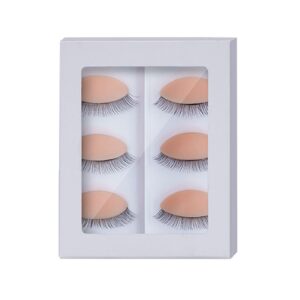 3 Pairs Replaced Eyelids Silicone Double Eyelashes Replacement Eyelids for Mannequin Head Practice Removable Eyelids with Double Layer Eyelashes Eyelash Extension Practice Eyelid (Pink)