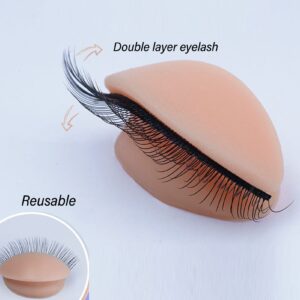 3 Pairs Replaced Eyelids Silicone Double Eyelashes Replacement Eyelids for Mannequin Head Practice Removable Eyelids with Double Layer Eyelashes Eyelash Extension Practice Eyelid (Pink)