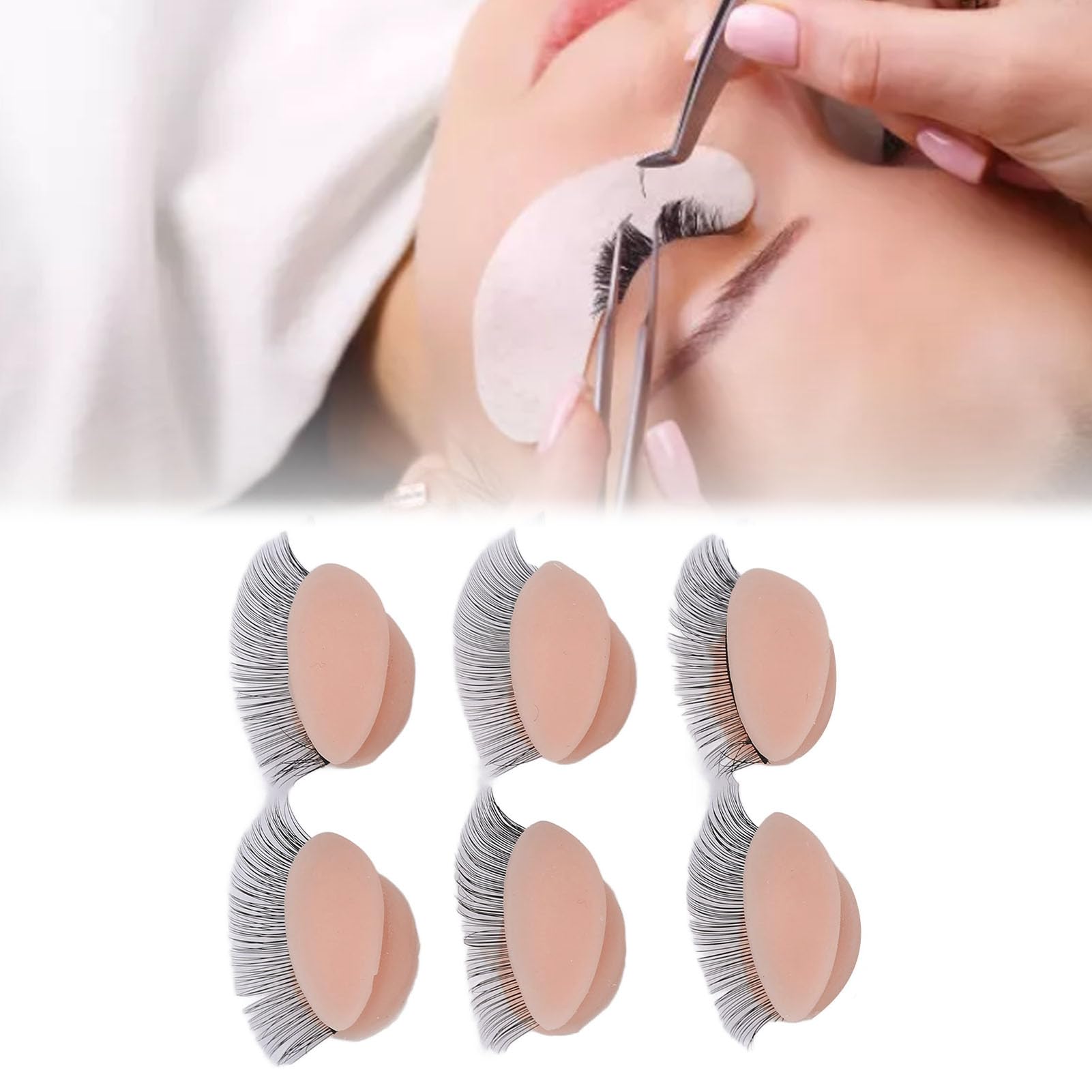 3 Pairs Replaced Eyelids Silicone Double Eyelashes Replacement Eyelids for Mannequin Head Practice Removable Eyelids with Double Layer Eyelashes Eyelash Extension Practice Eyelid (Pink)