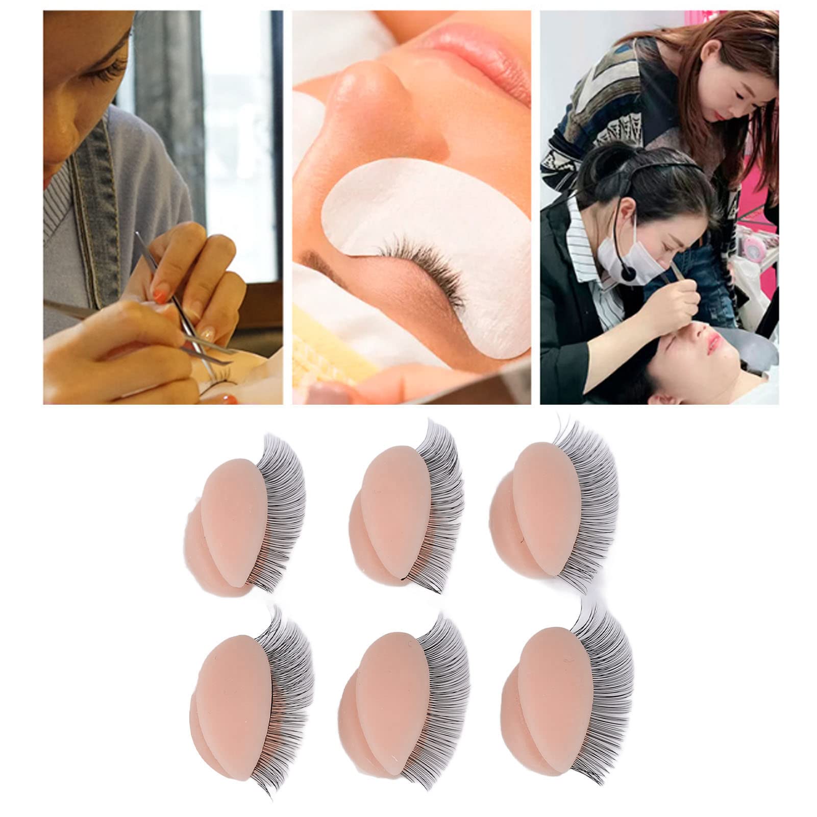 3 Pairs Replaced Eyelids Silicone Double Eyelashes Replacement Eyelids for Mannequin Head Practice Removable Eyelids with Double Layer Eyelashes Eyelash Extension Practice Eyelid (Pink)