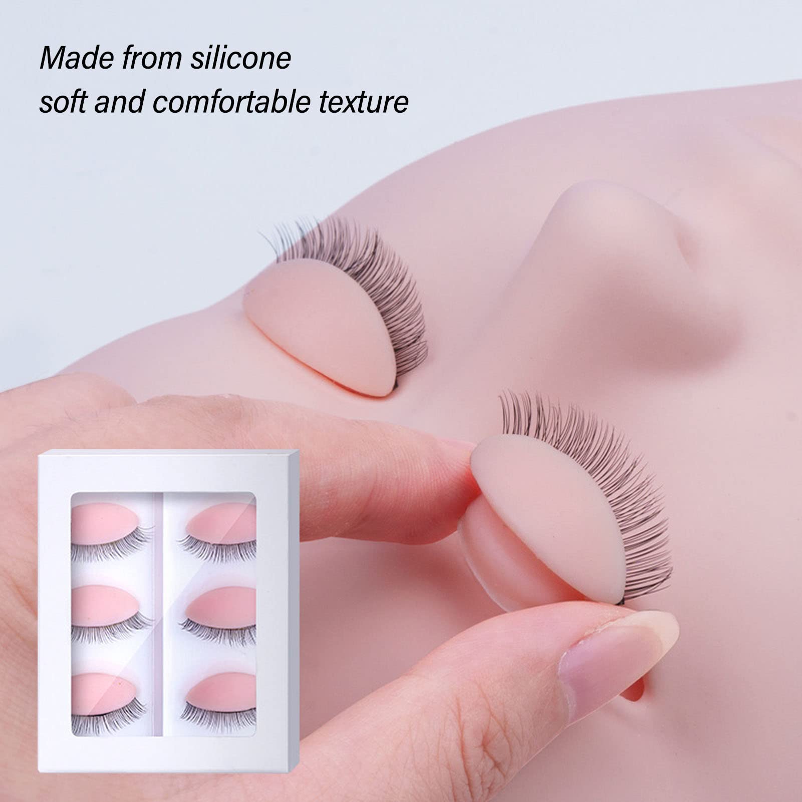 3 Pairs Replaced Eyelids Silicone Double Eyelashes Replacement Eyelids for Mannequin Head Practice Removable Eyelids with Double Layer Eyelashes Eyelash Extension Practice Eyelid (Pink)