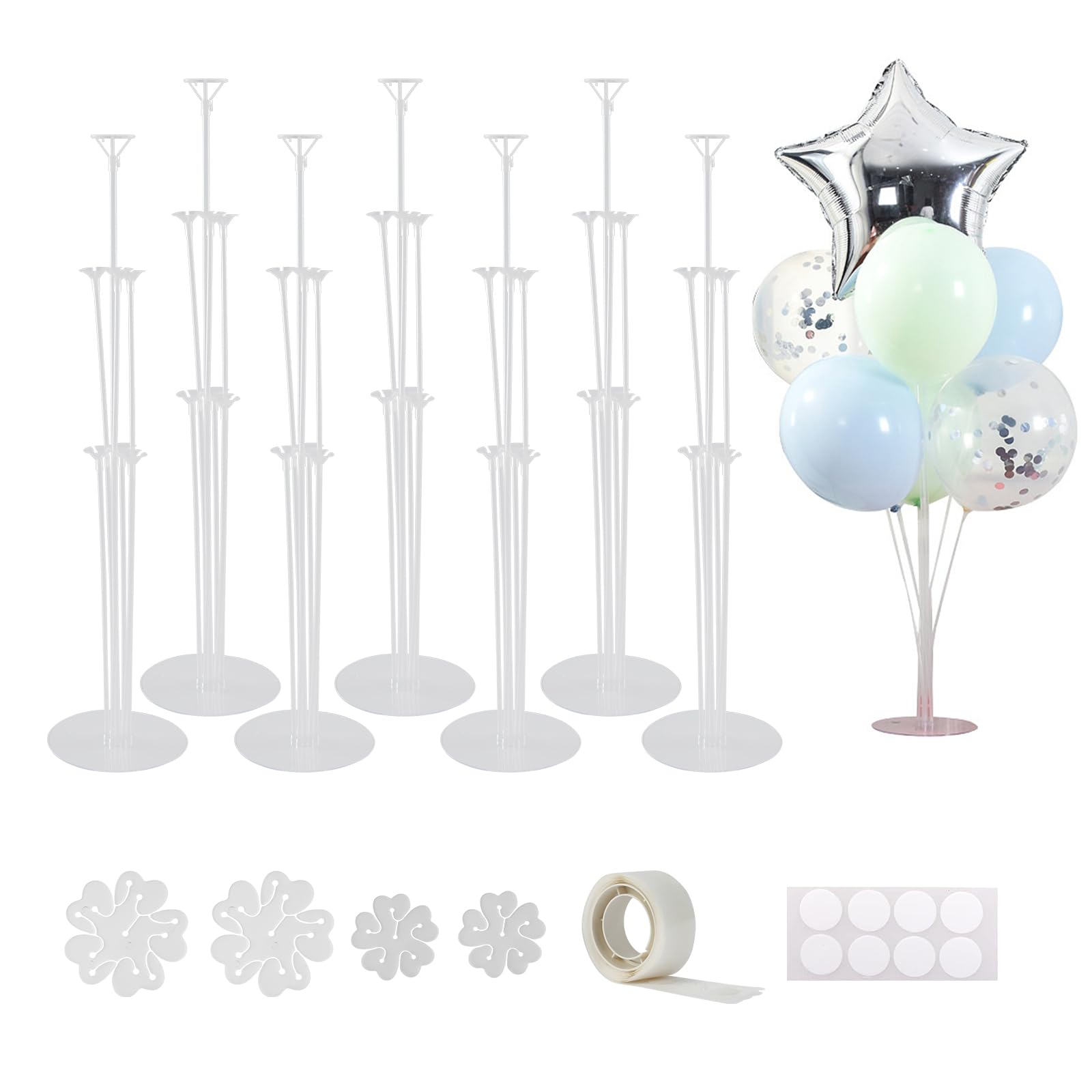 Jiesky 7 Sets 28 Inch Balloon Stand Kits, Balloon Sticks with Base For Table Floor Graduation Baby Shower Happy Birthday Engagement Fiesta Party Decorations Class