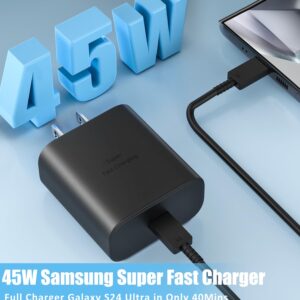45W Samsung USB-C Super Fast Charger Type C Block & 12ft Android Phone Charger Fast Charging Cable Cord for Samsung Galaxy S24 Ultra/S24+/S24/S23Ultra/S23+/S23/S22Ultra/S22+/S22/S21/Note10/Note20