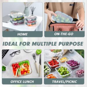 KOMUEE 10 Packs Glass Meal Prep Containers with Lids, Glass Food Storage Containers Set, Airtight Lunch Containers, Microwave, Oven, Freezer and Dishwasher Friendly, Gray