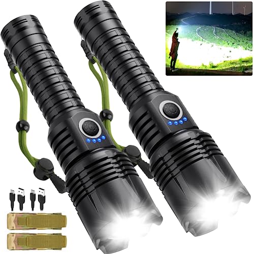 Rechargeable Led Flashlights High Lumens - 900,000 Lm Brightest High Powered Flash Light for Camping