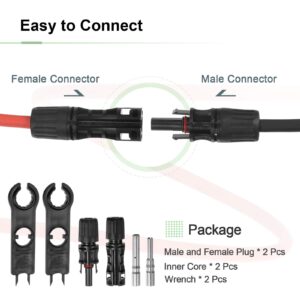 MECCANIXITY Solar Panel Wire 20ft 8 AWG 10mm2 Solar Cable Tinned Copper Wire with Female and Male Connector Black Red for RV Boat Marine Solar Panel