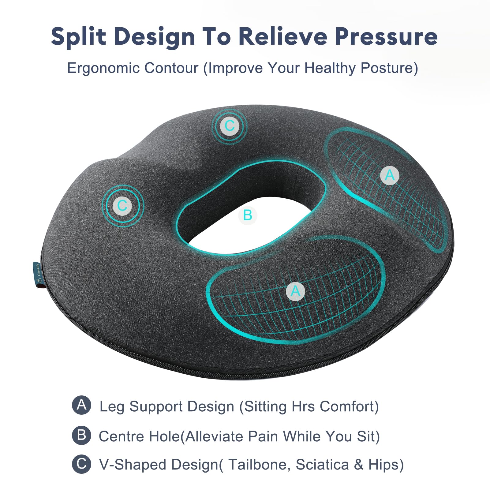 CosyLife 2023 Upgraded Donut Pillow Seat Cushion[ 2 Sets Seat Covers]-Relieve Pain and Pressure for Hip Tailbone & Coccyx, Sciatica | High Density Memory Foam for Office/Home/Travel(Black)