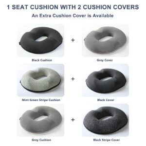 CosyLife 2023 Upgraded Donut Pillow Seat Cushion[ 2 Sets Seat Covers]-Relieve Pain and Pressure for Hip Tailbone & Coccyx, Sciatica | High Density Memory Foam for Office/Home/Travel(Black)