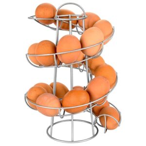 tnfeeon spiral egg dispenser rack indoor egg storage organizer (silver)