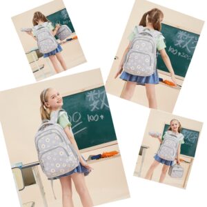 NIWEIYA 3-piece Daisy Backpack Print Girls Backpack Waterproof Children's Schoolbag Set Student Daily Lunch Bag (Green)