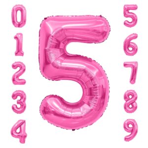 number balloon, number 5 balloon, 5 balloon 40 inch, pink number balloons, 5 balloon number, 5th birthday decorations for girls large colorful number foil helium balloons