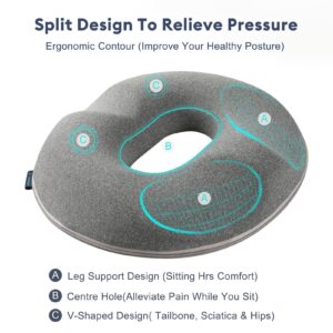 CosyLife 2023 Upgraded Donut Pillow Seat Cushion[ 2 Sets Seat Covers]-Relieve Pain and Pressure for Hip Tailbone & Coccyx, Sciatica | High Density Memory Foam for Office/Home/Travel(Grey)