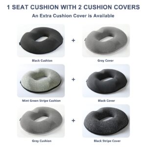 CosyLife 2023 Upgraded Donut Pillow Seat Cushion[ 2 Sets Seat Covers]-Relieve Pain and Pressure for Hip Tailbone & Coccyx, Sciatica | High Density Memory Foam for Office/Home/Travel(Grey)