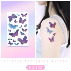 Onogola Glitter Butterfly Makeup Temporary Tattoos for Women Girls, 10Sheets Colorful Butterflies Wings Fake Tattoo Stickers Waterproof for Face Eye Makeup Birthday Party Favors Gifts