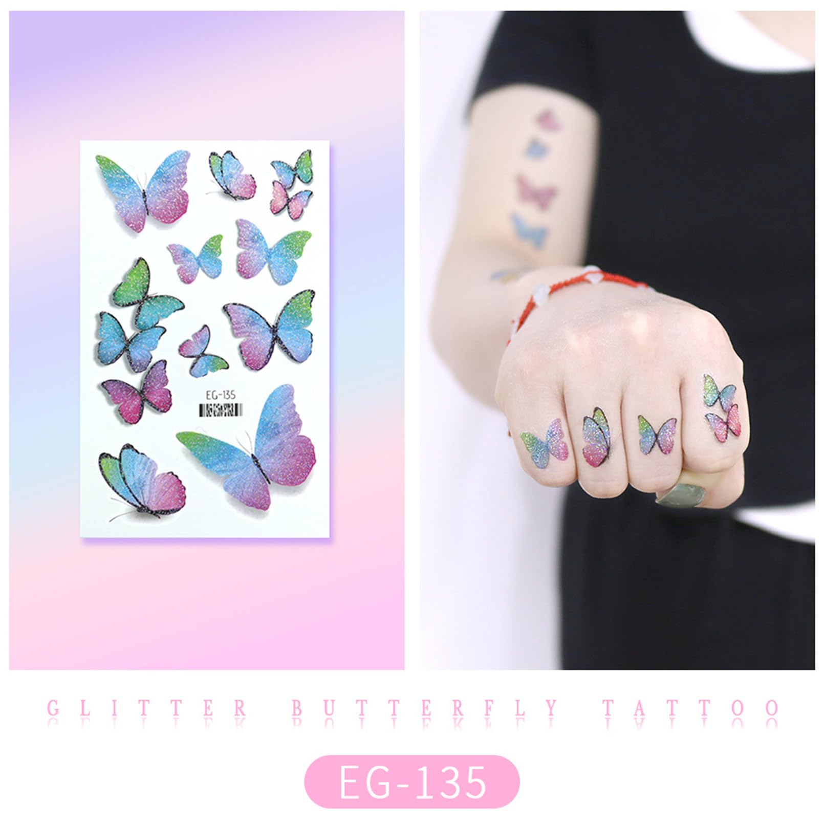 Onogola Glitter Butterfly Makeup Temporary Tattoos for Women Girls, 10Sheets Colorful Butterflies Wings Fake Tattoo Stickers Waterproof for Face Eye Makeup Birthday Party Favors Gifts