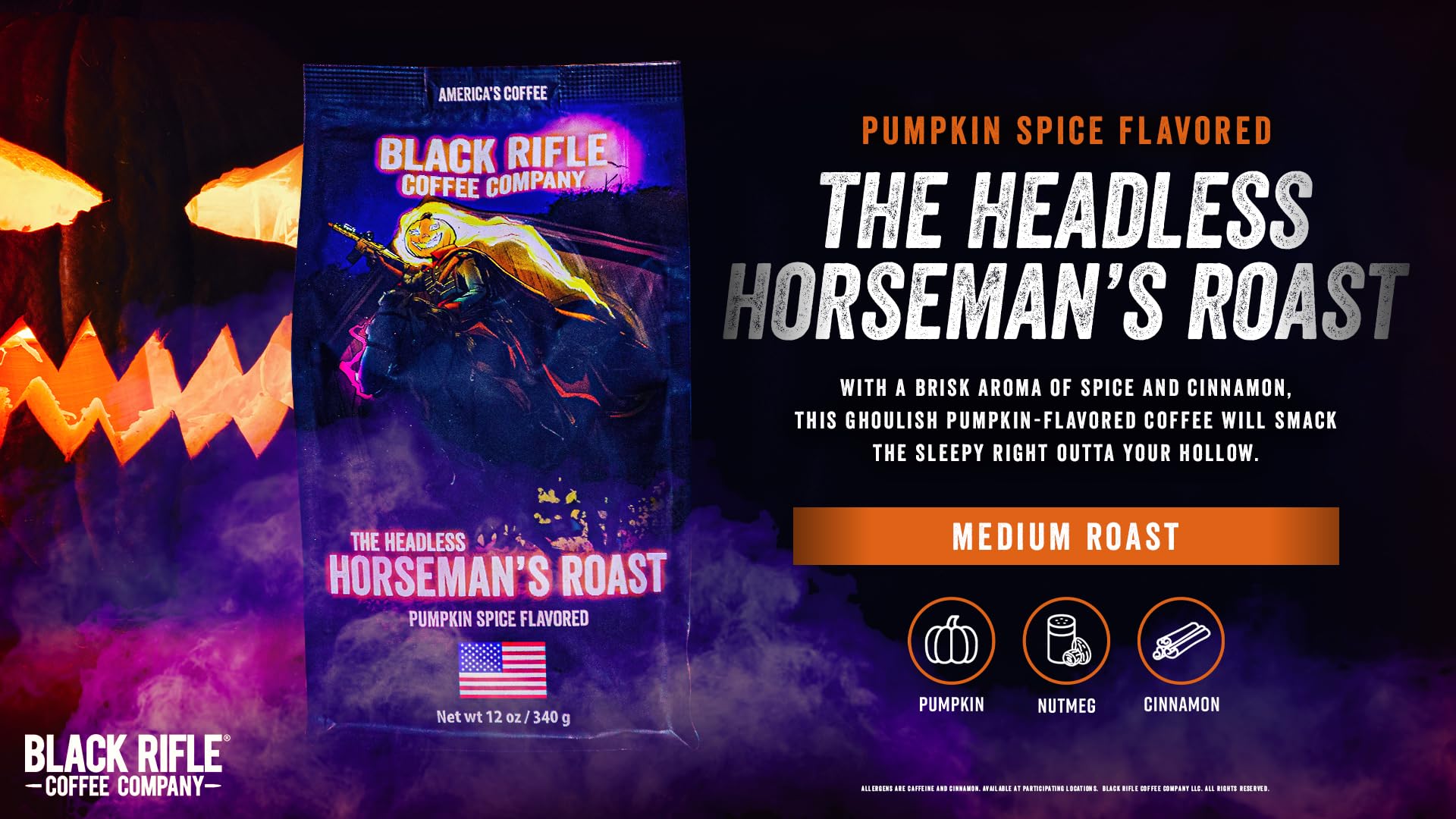 Black Rifle Coffee Company Headless Horseman, Pumpkin Spice Flavored Medium Roast Coffee Pods, 12 Single Serve Coffee Pods