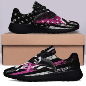 Breast Cancer Awareness Shoes Women Fashion Running Sneakers Breathable Casual Sport Tennis Shoes Black Size 4